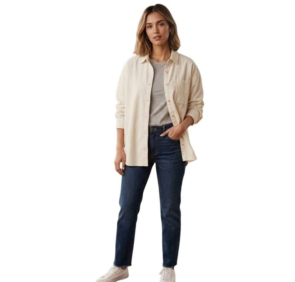 NWT Old Navy Women’s Boyfriend Layering Shirt Cream Cotton Size XL